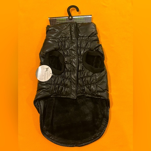 Silver Paw dog puff coat / jacket / apparel faux leather faux fur. Black. Size L - Picture 2 of 12